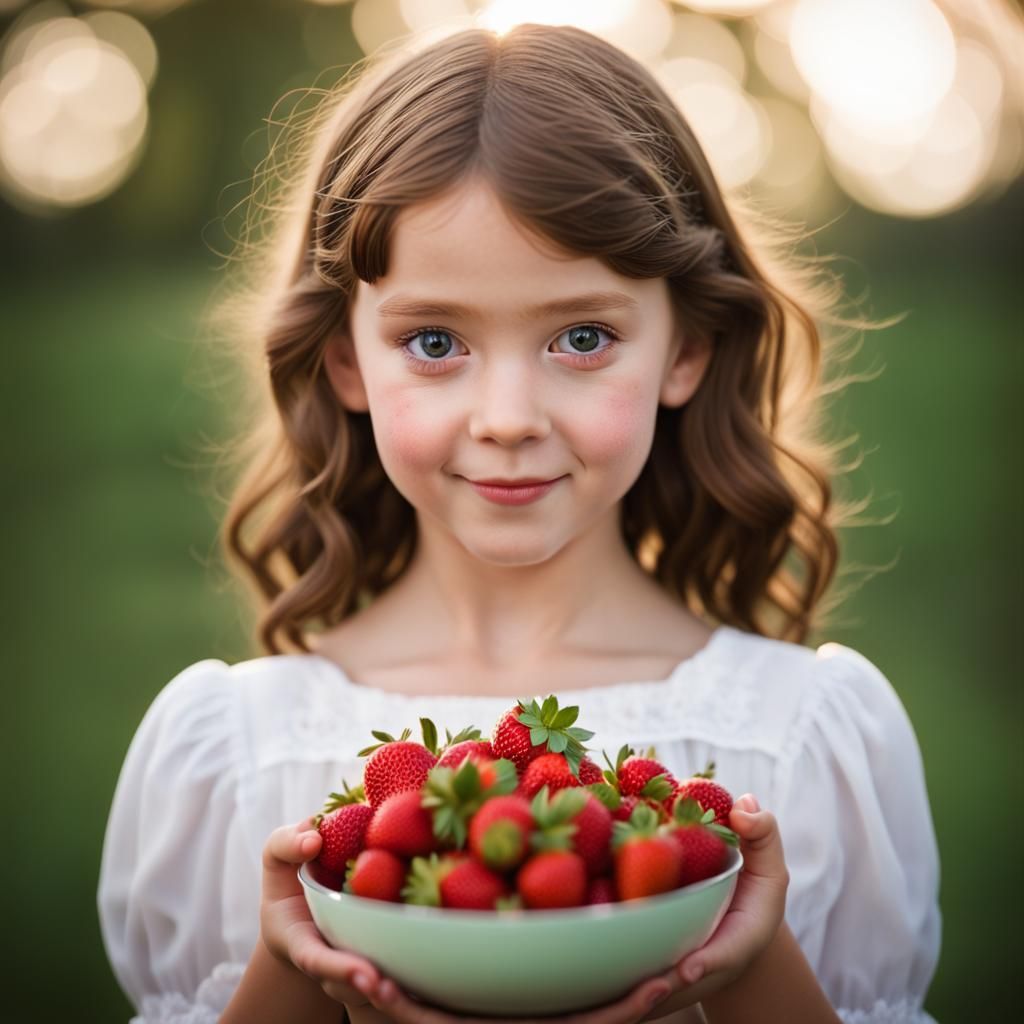 Victorian Girl with Strawberries in Natural Lighting
