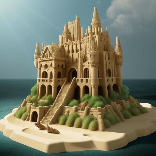 Tropical Sandcastle Kingdom in Hyper-Realistic Style