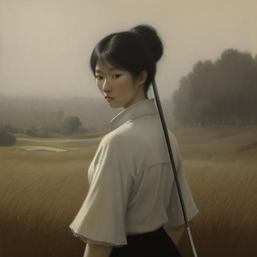 Korean Golfer in Impressionist Oil Painting