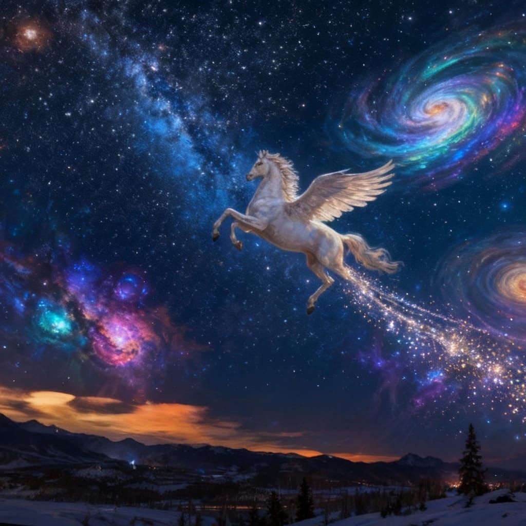 Pegasus Soars Through Starry Night Sky