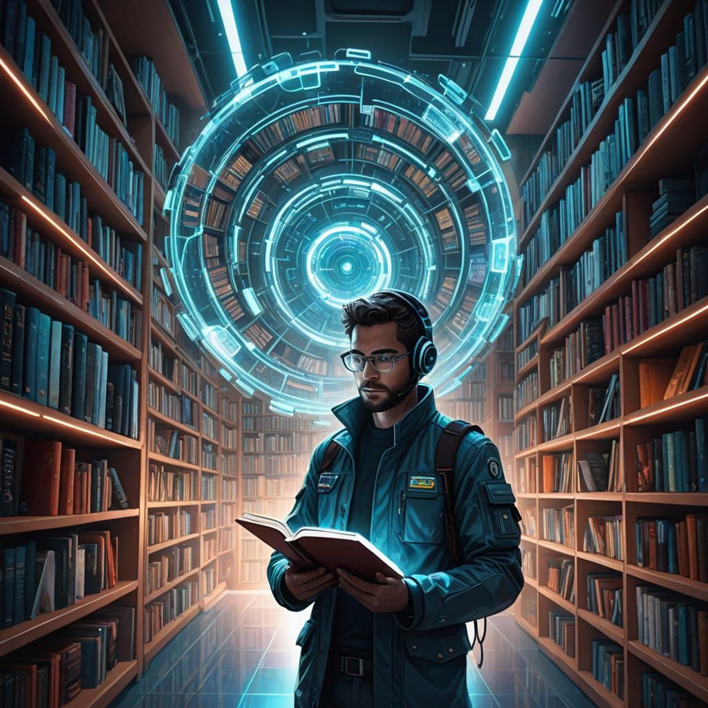 Children in a Floating Sci-Fi Digital Library