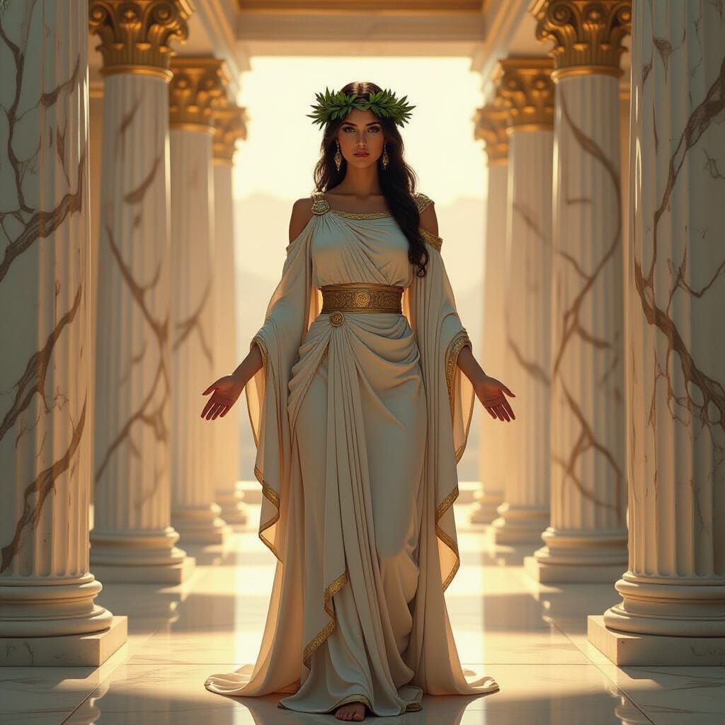 Goddess of Wisdom in Ancient Greek Temple