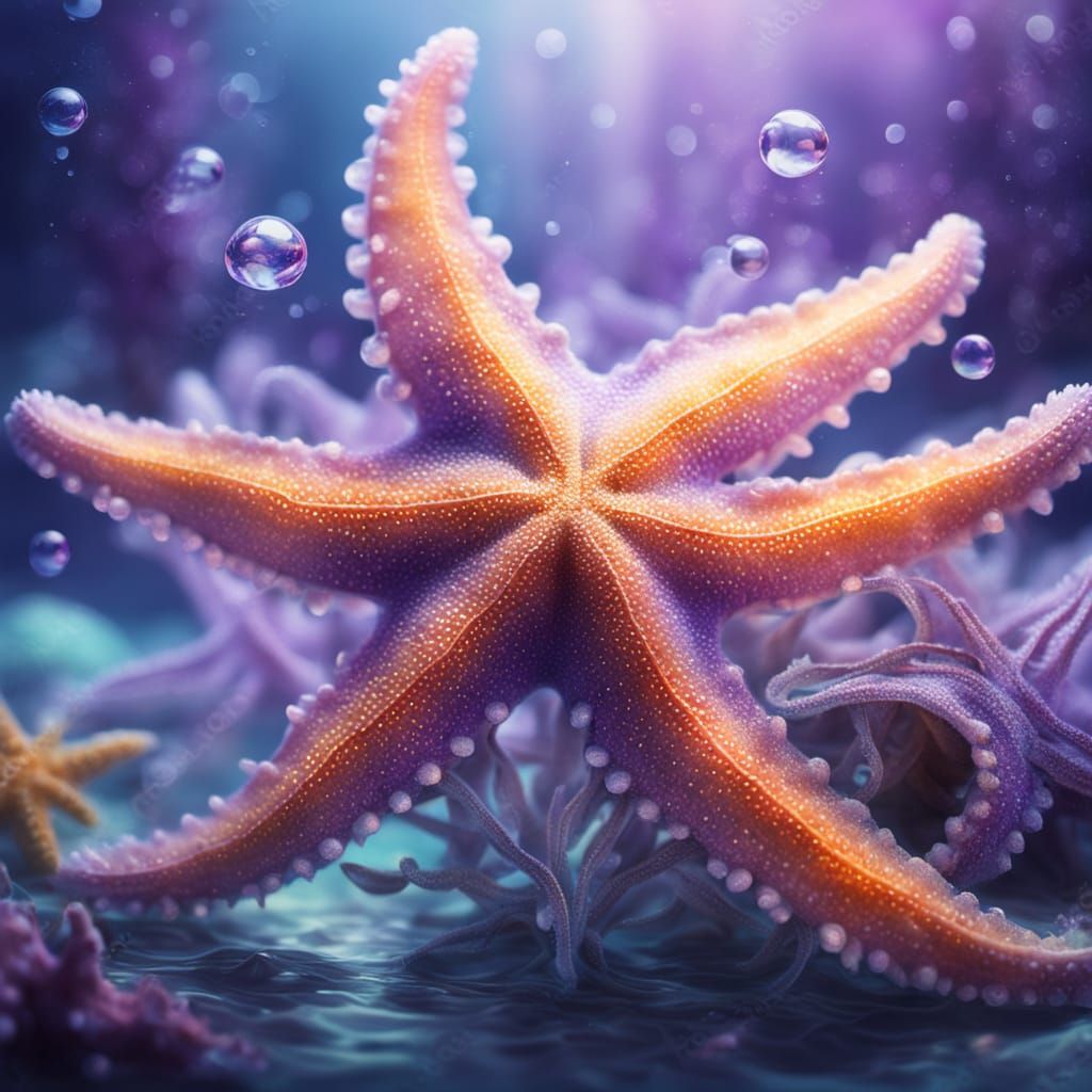 Glowing Purple Starfish in Dreamlike Underwater Scene