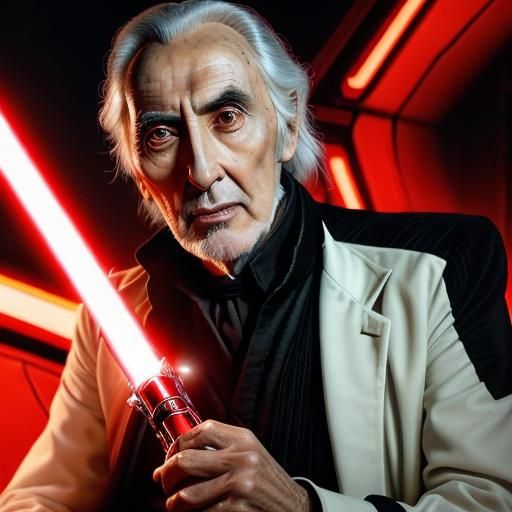 Count Dooku Portrait with Red Lightsaber in Spaceship