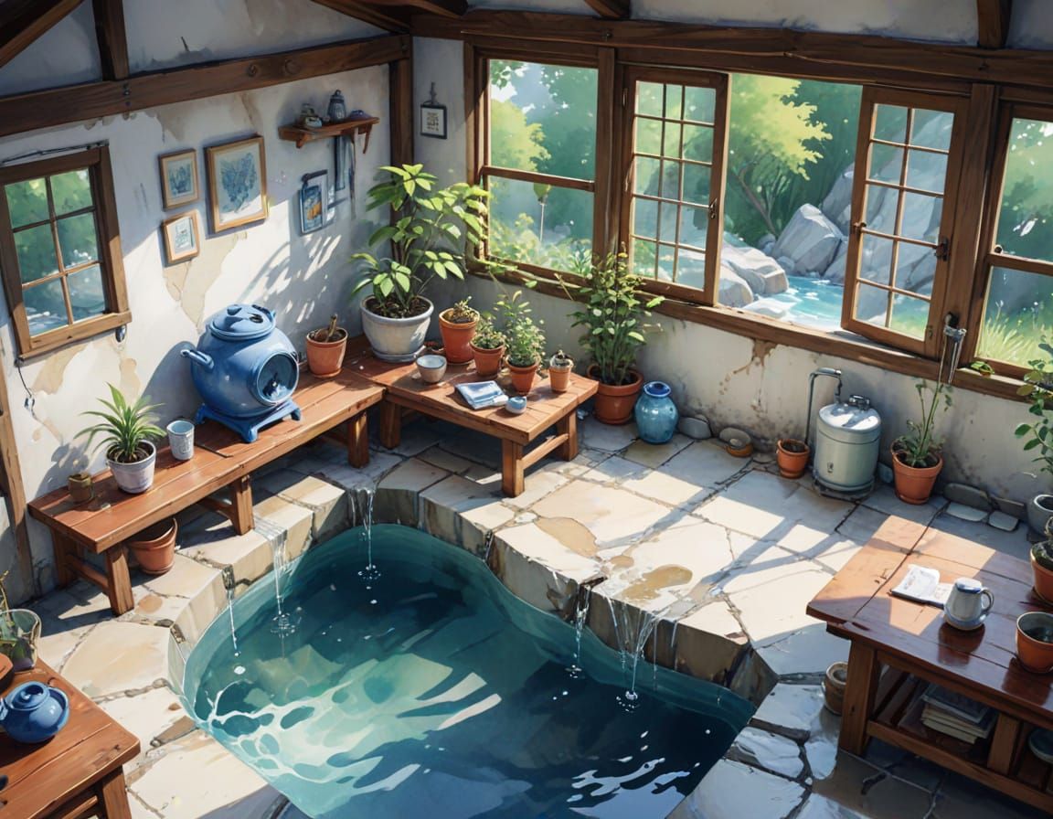 Serenity in a Kyoto Animation-Style Watercolor Cottage