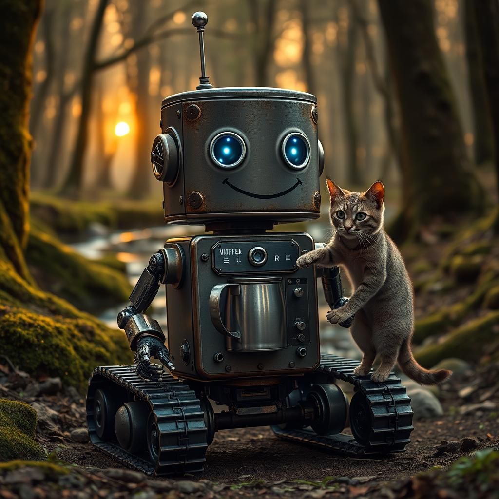 Vintage Robot with Coffee Pot, Cheerful Companion