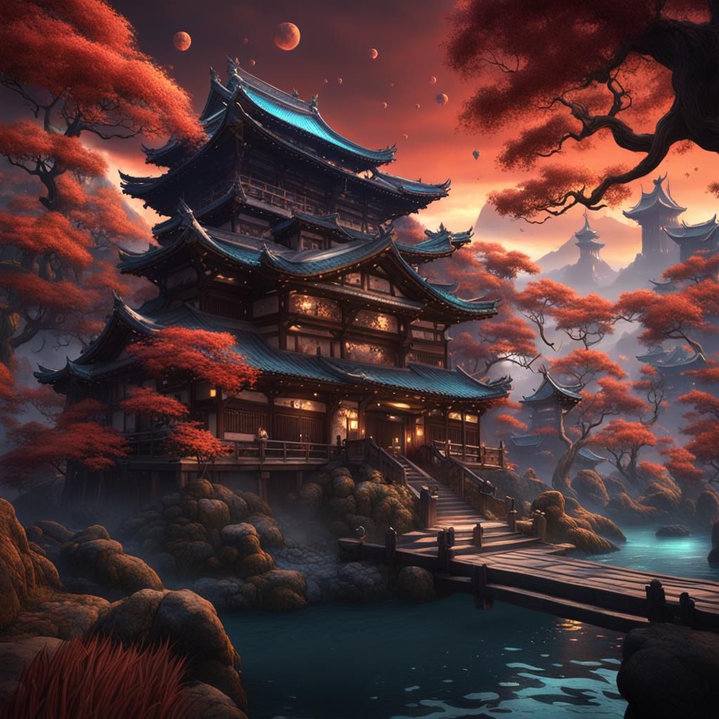 Detailed Matte Painting of a Fantastical Yokai