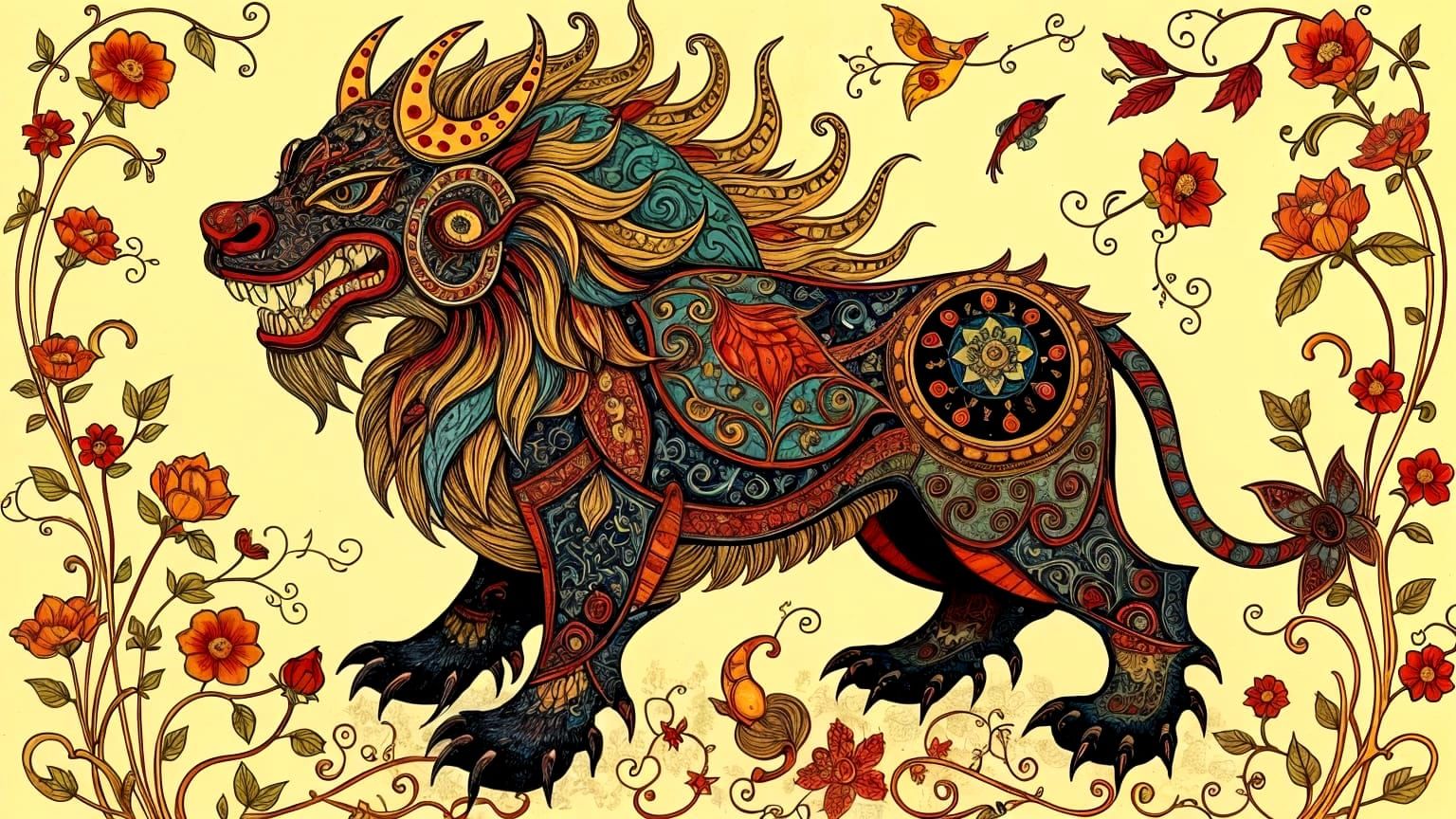 Qajar Art: Majestic Lion Filled with Wonder