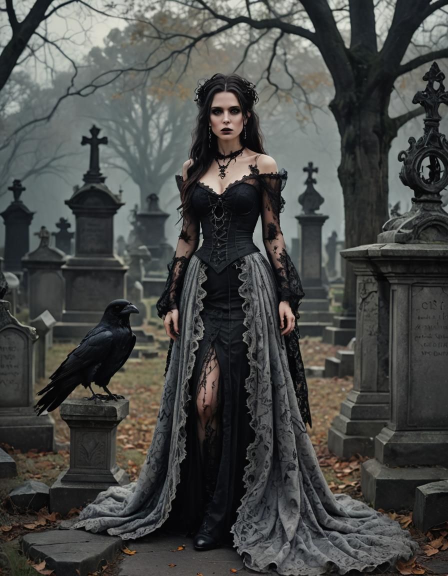 Ethereal Vampire Woman in Gothic Graveyard