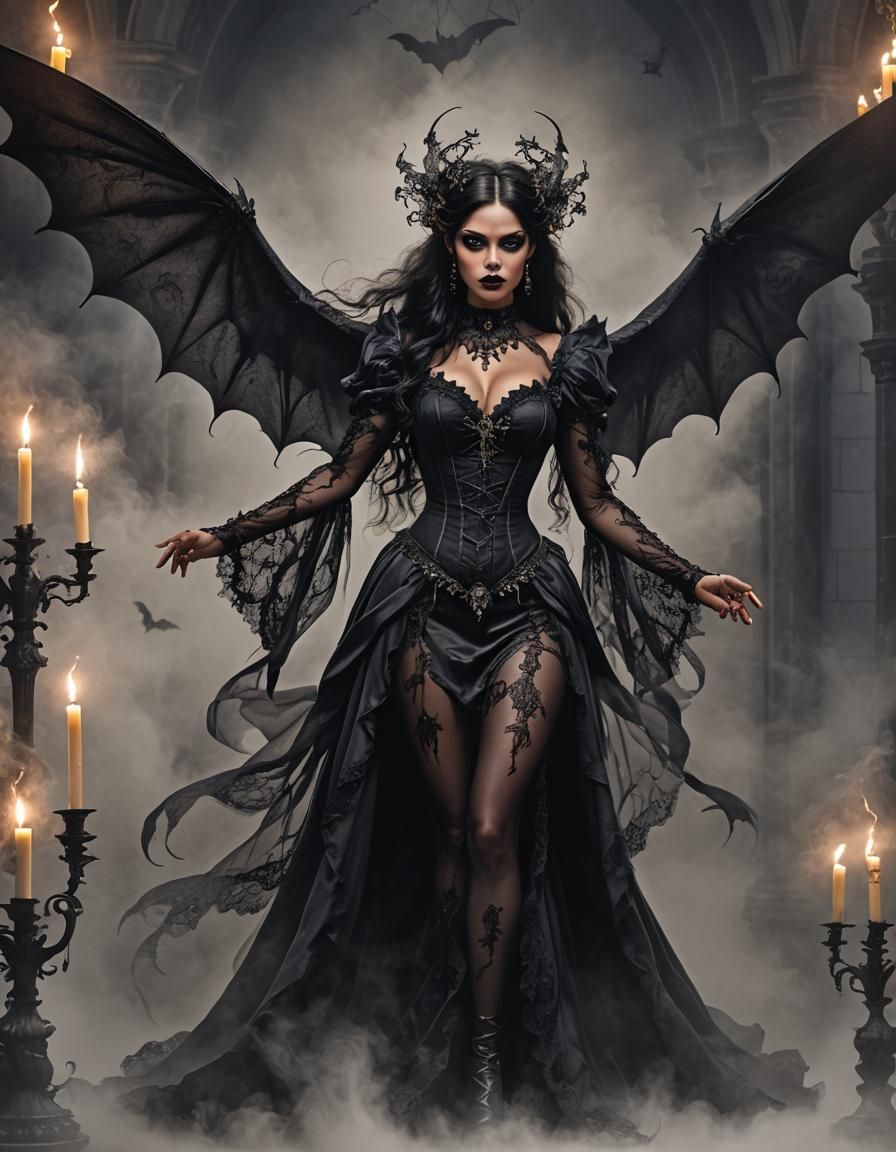 Magical Fae Vampire Woman in Gothic Setting