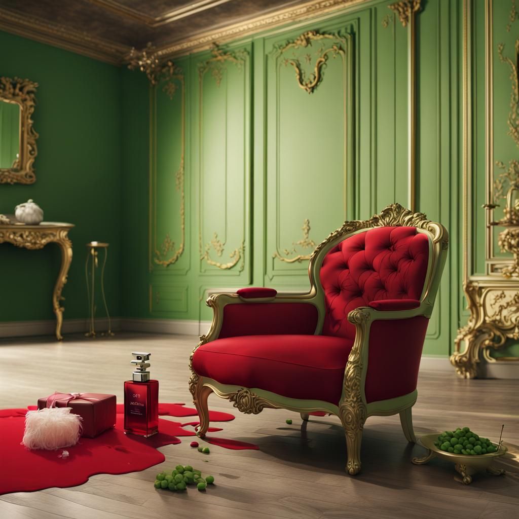 Close-up of Red Perfume Bottle in Cosy Room