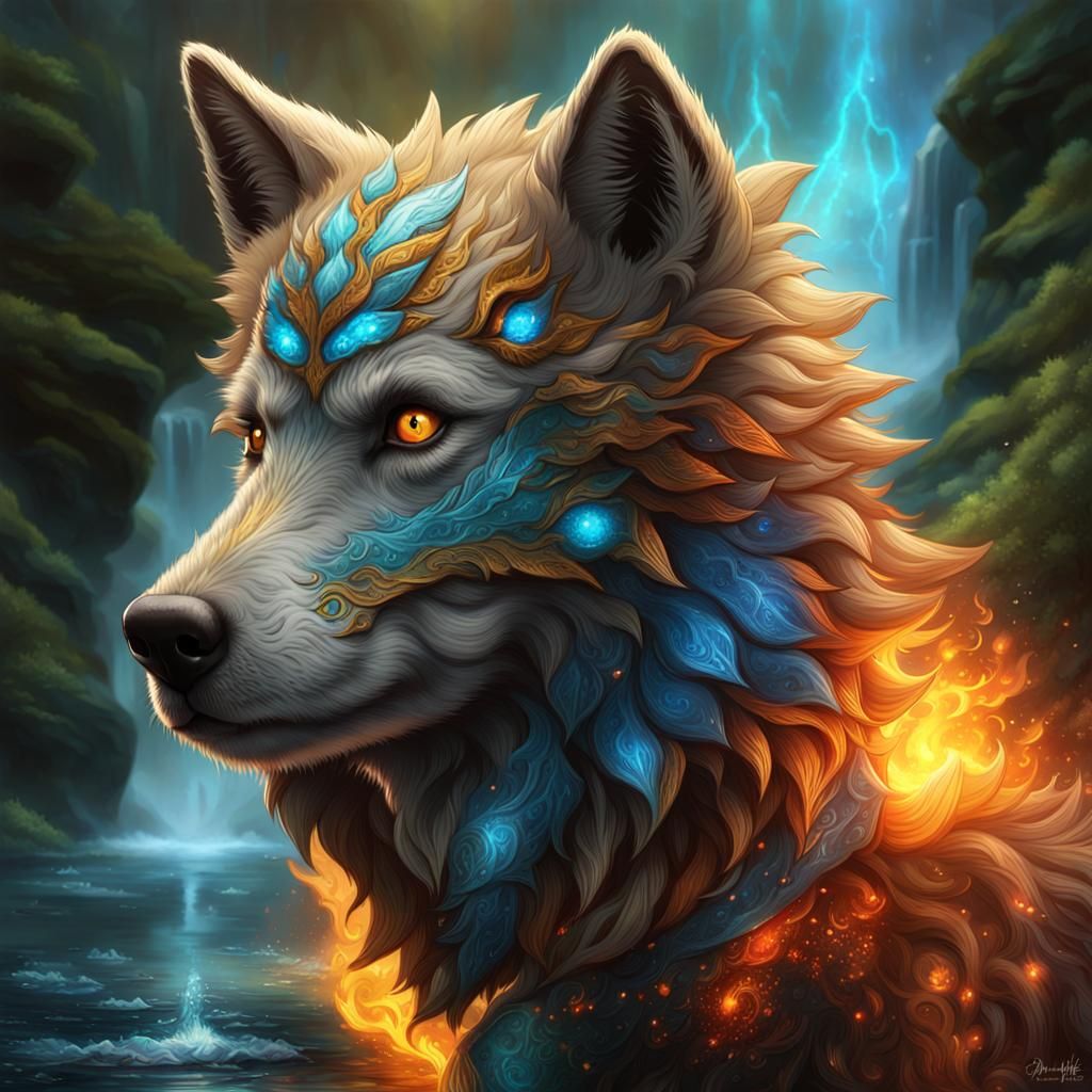 Elemental Wolf Pup: A Fantastical Digital Painting
