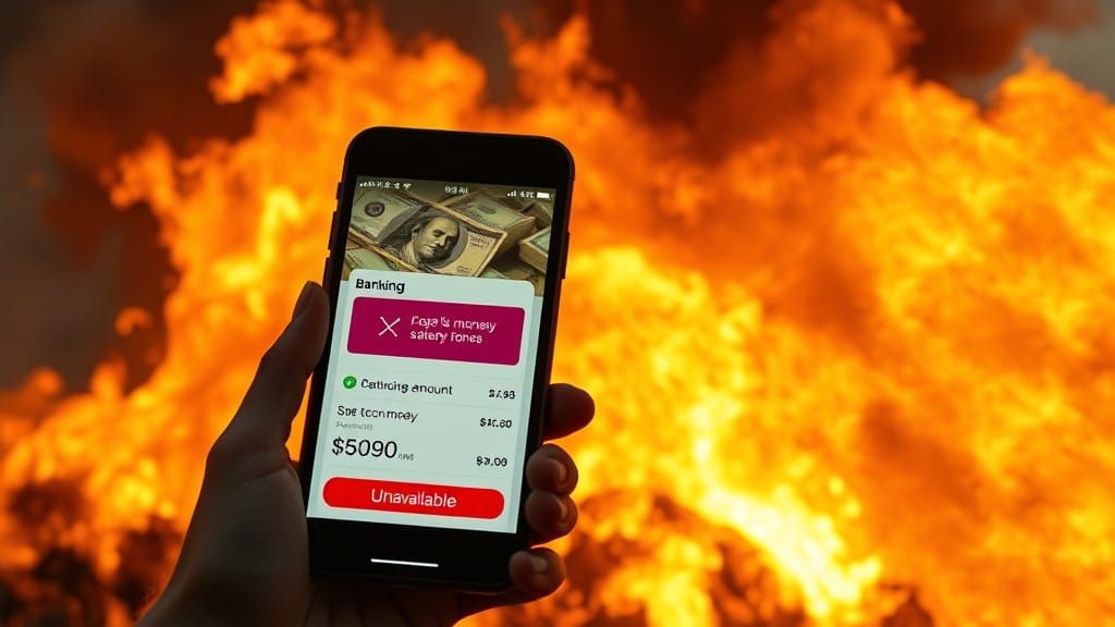 Financial Crisis in Flames: A Haunting Banking App Scene