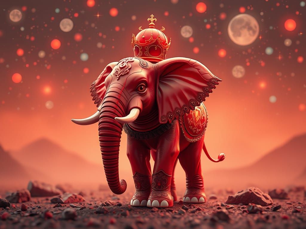 Futuristic Red Chocolate Elephant in Enchanted Style