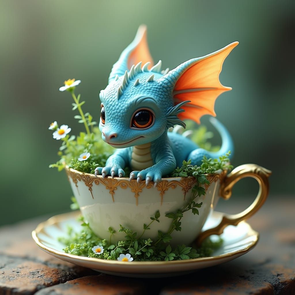 Baby Blue Dragon in Teacup Forest