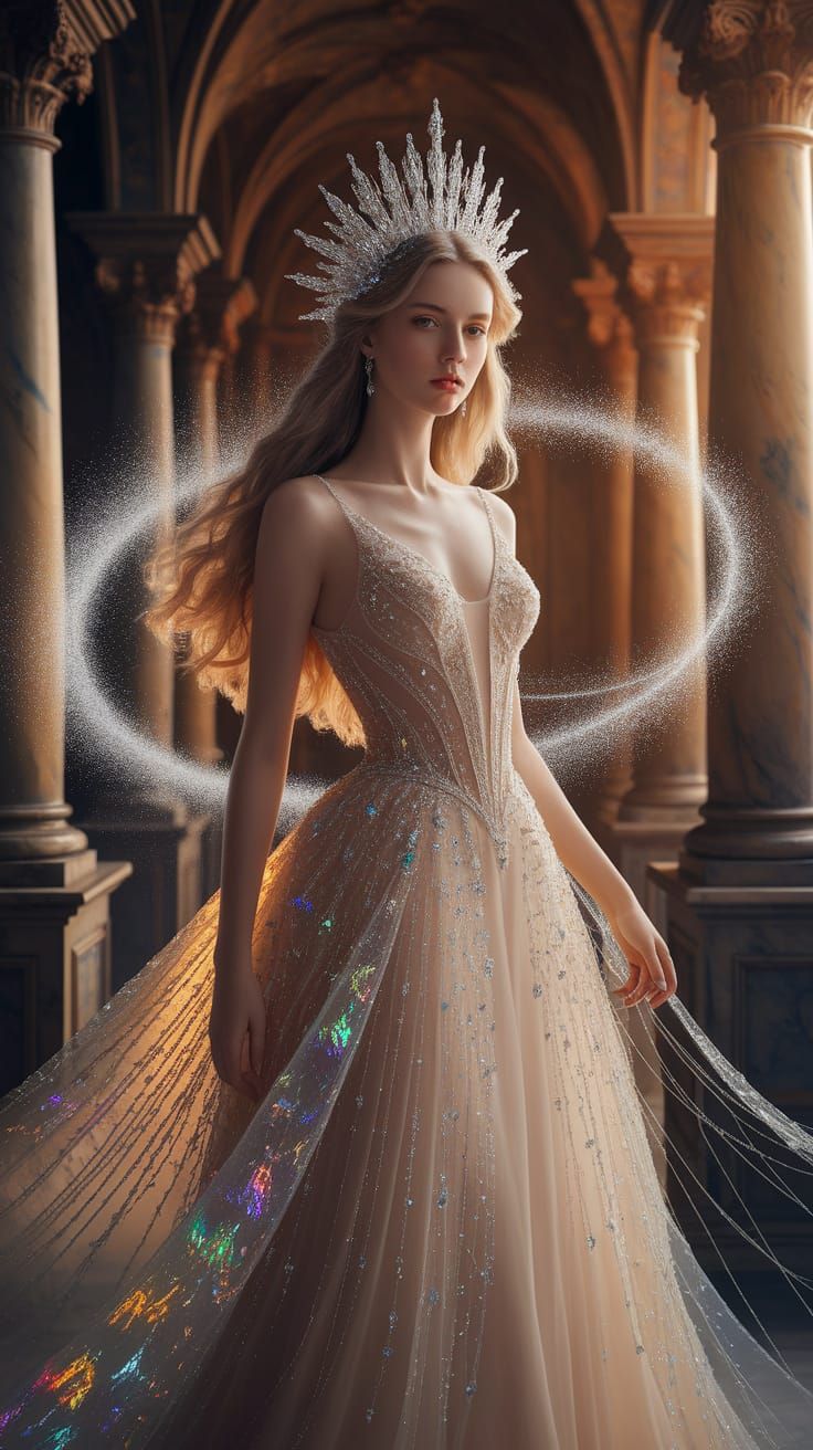 Fine Art Photo: Woman in Crystal Crown and Glass Gown