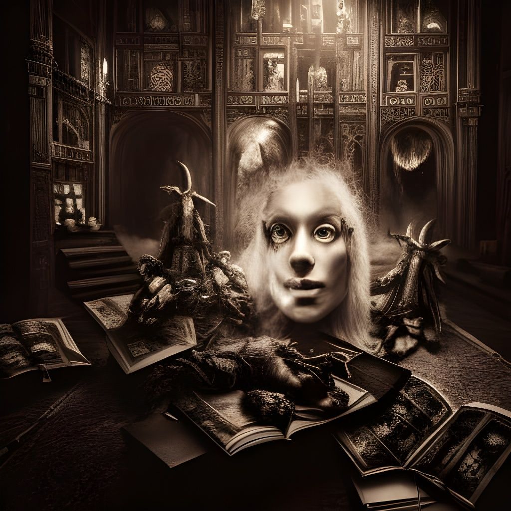 Necronomicon Codex in Alchemist Library, Digital Matte Paint...