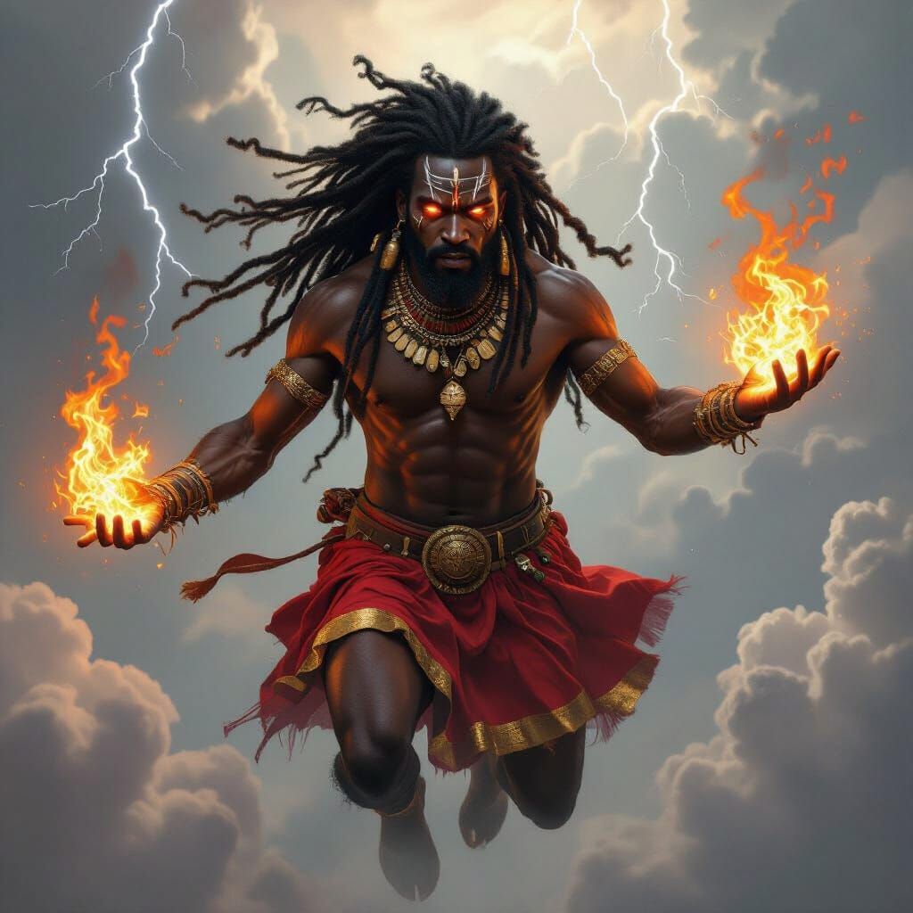 African Hunter Flies Through Storms with Magical Fire