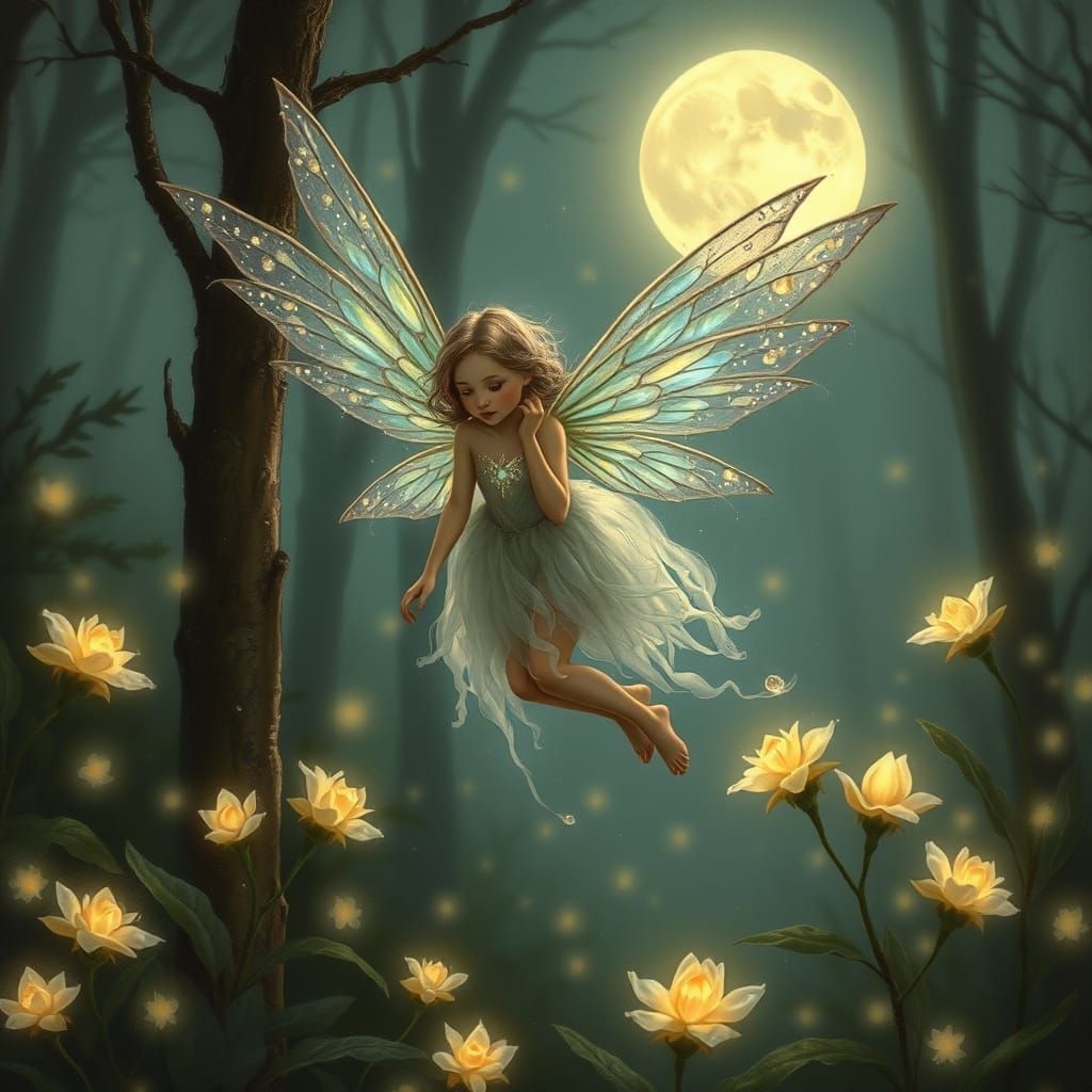Ethereal Faerie in Enchanted Moonlit Forest