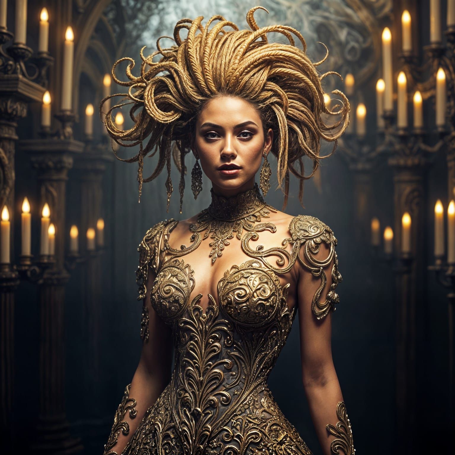 Surreal Goddess in Golden Haze