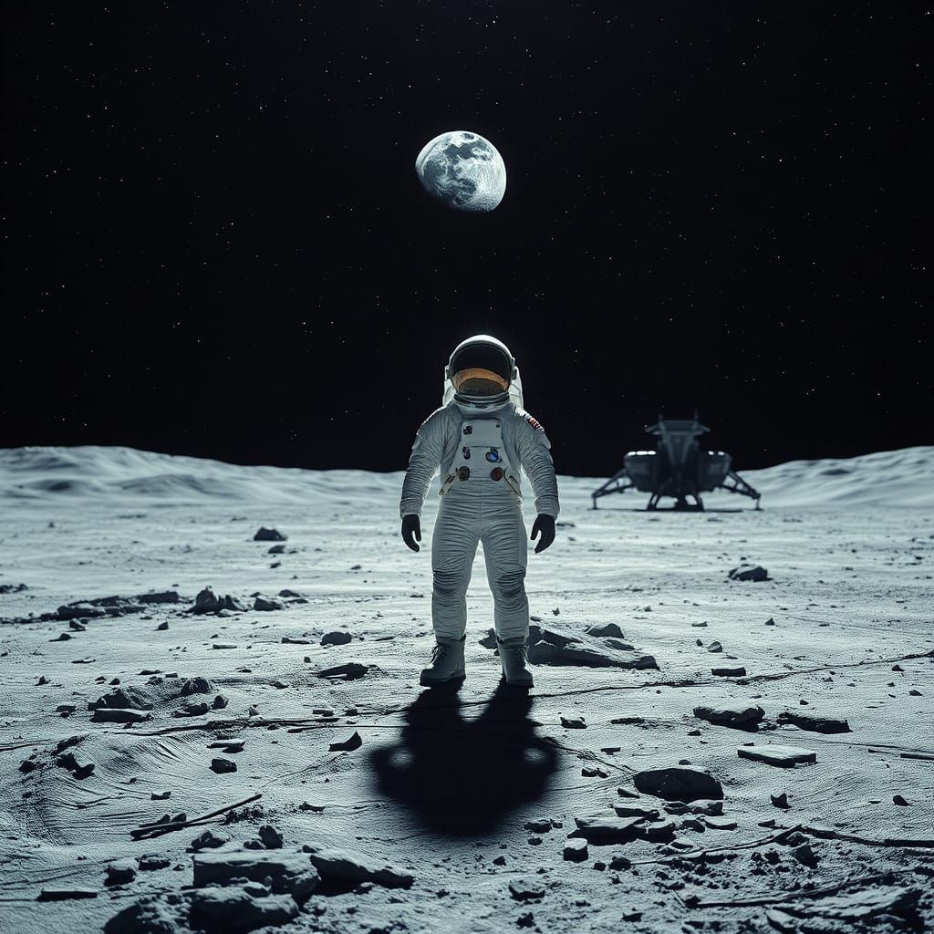 Astronaut on Moon Gazing at Earth: Photorealistic Space Scen...