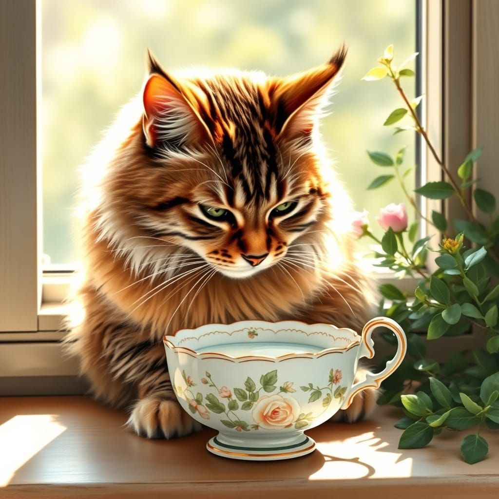 Whimsical Cat in a Sunlit Setting