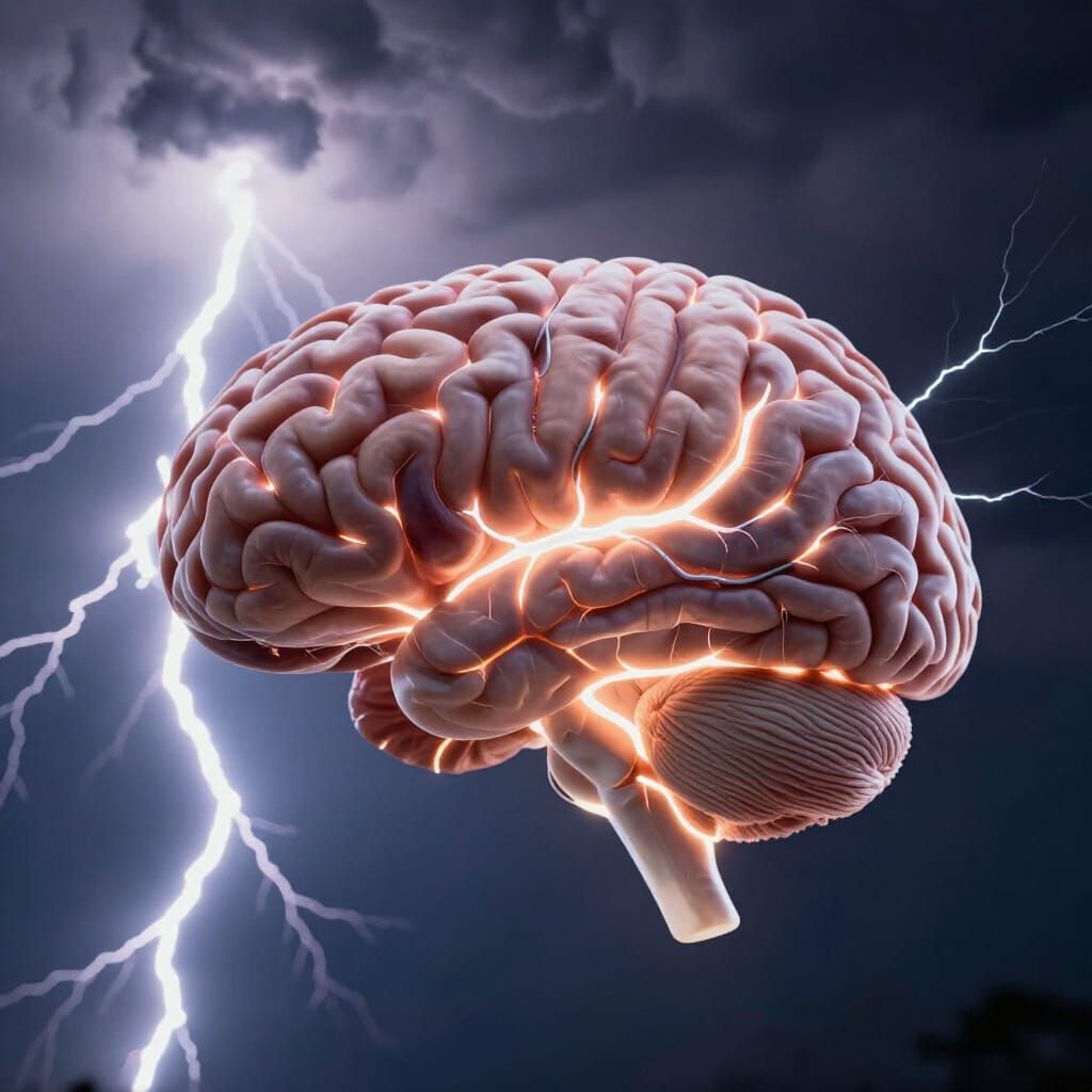 Photorealistic Human Brain with Glowing Neural Pathways in L...