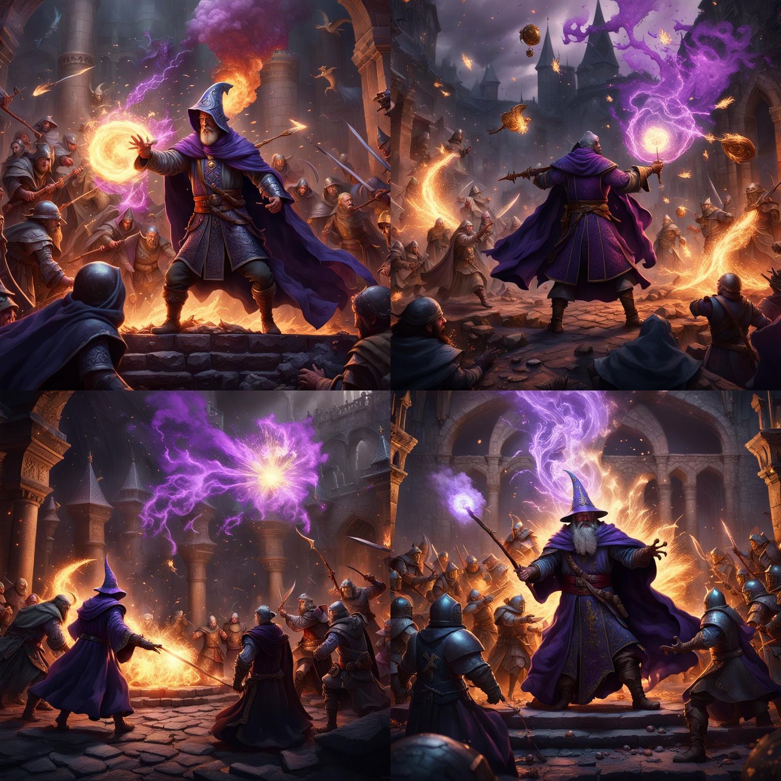 Epic Wizard Battle Scene in Dark Fantasy Style