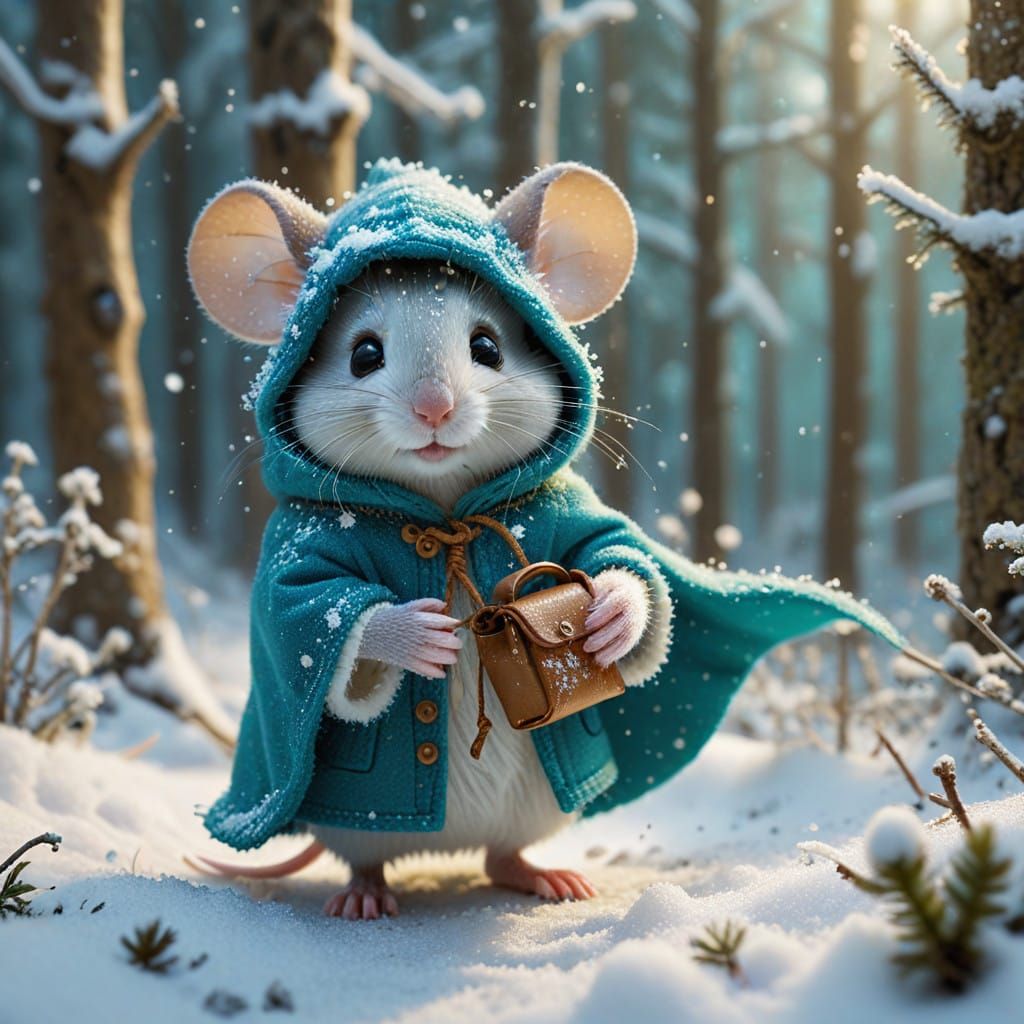 Charming Mouse Embarks on Whimsical Winter Wonderland Quest