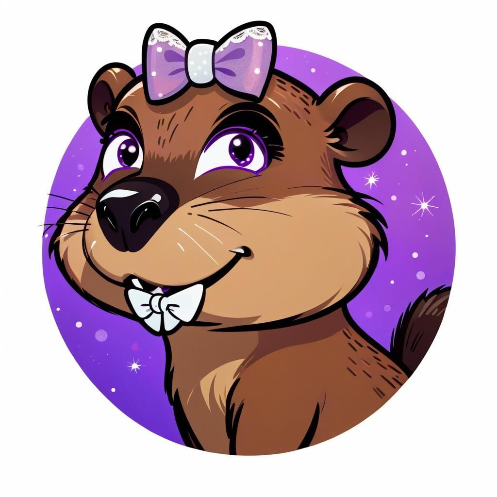 Cartoon Beaver with Bow in Anime Style