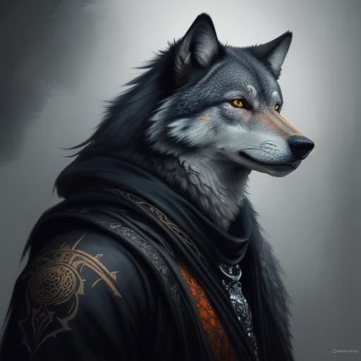 Wolf with Spider Eye: Detailed Charcoal Drawing