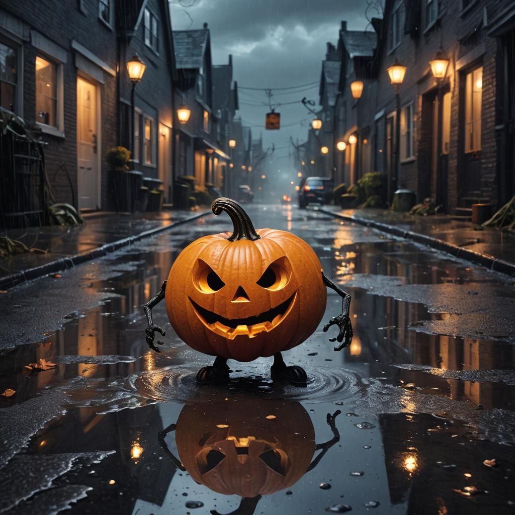 Dancing Pumpkin in Dark Fantasy Illustration