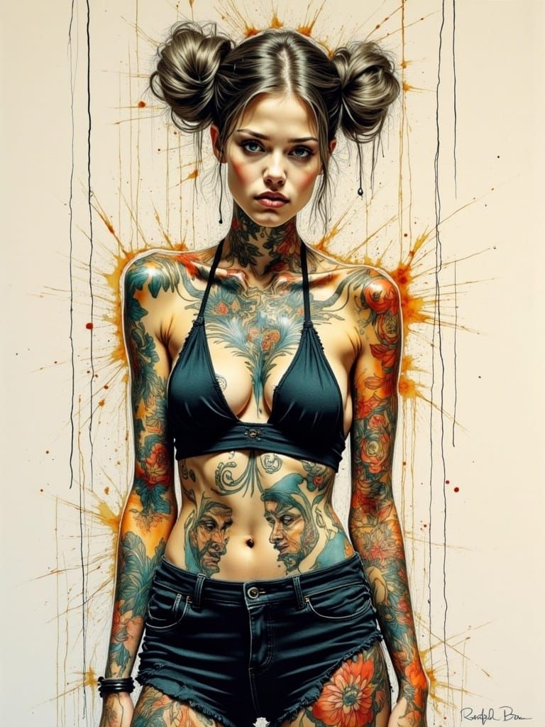 Smoked Glass Girl with Ink Splatters
