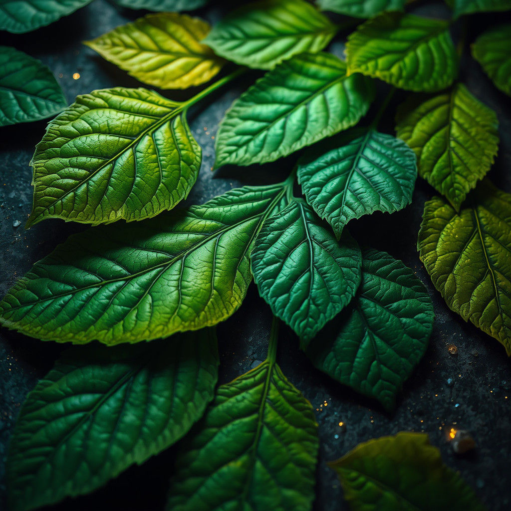 Mystical Green Leaves in High-Fantasy Style
