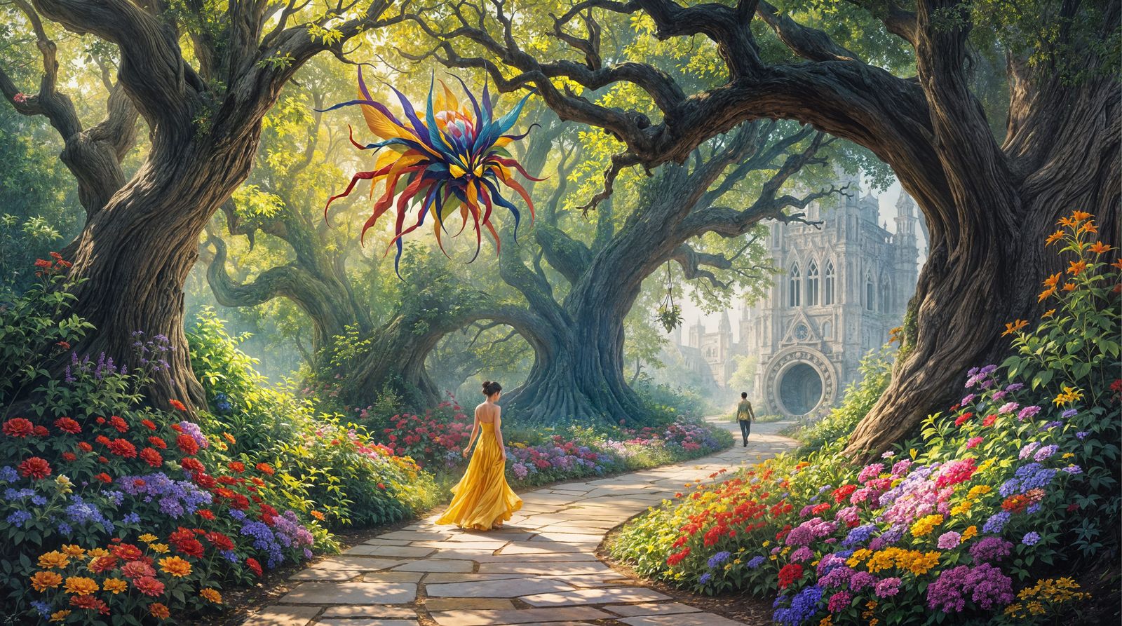 Garden Encounter in Vibrant Impressionist Style