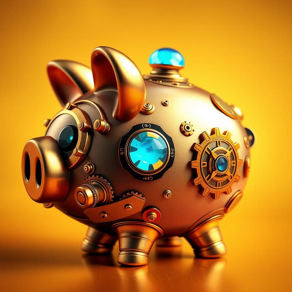 Steampunk Magic Piggy Bank with Brass Gears