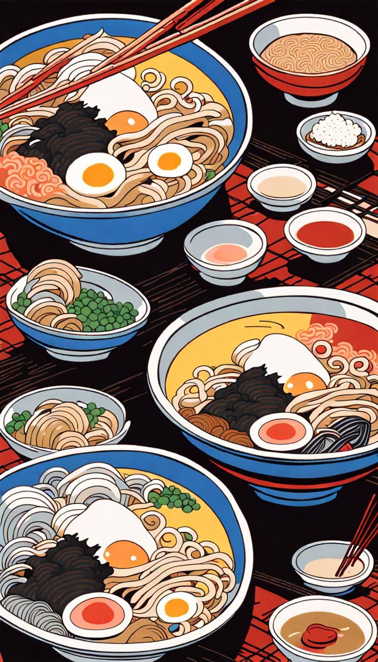 Detailed and Colorful Miso Ramen Bowl