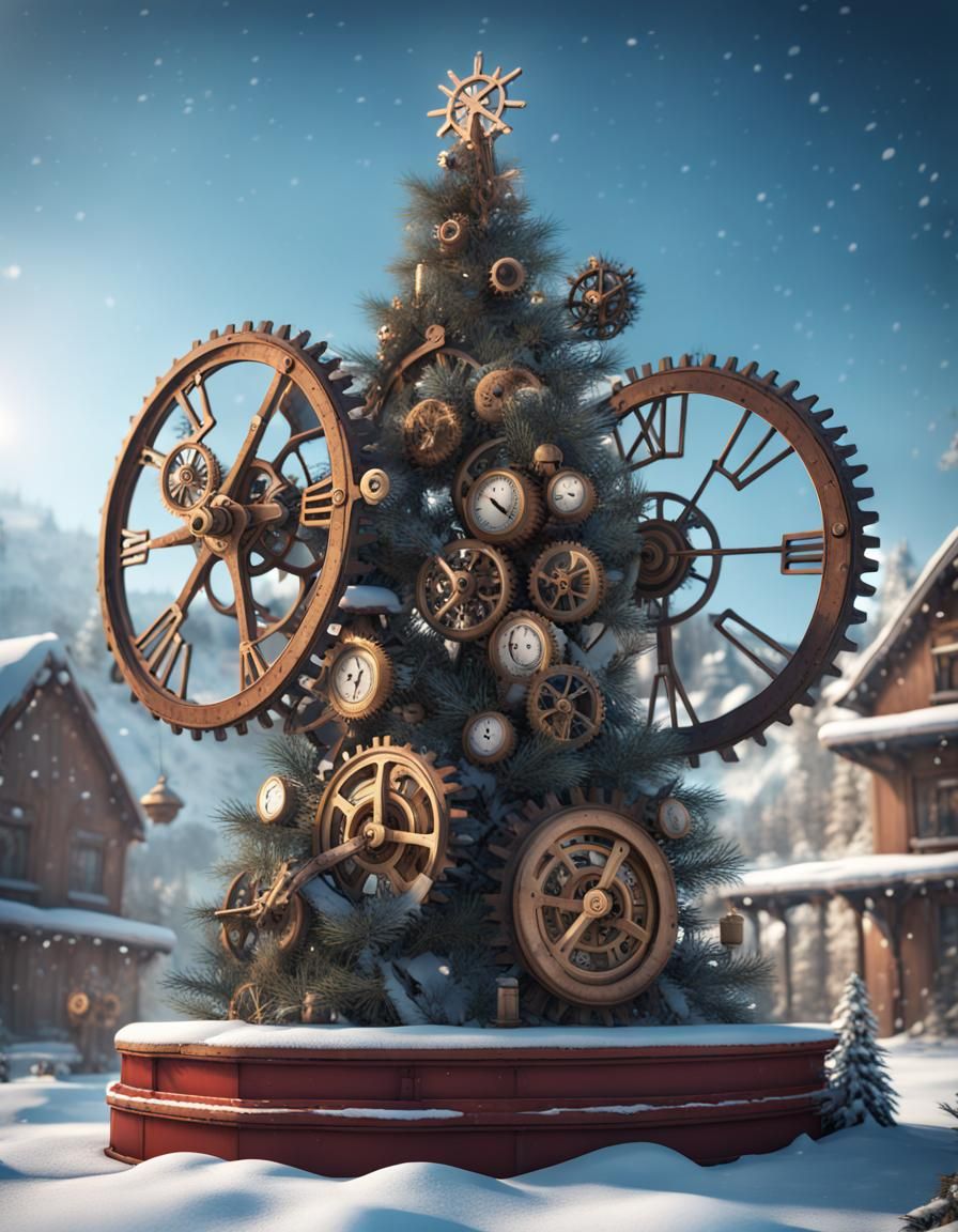 Mechanical Christmas Tree in Detailed Digital Painting
