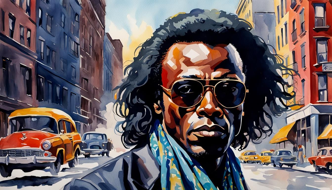 Miles Davis Portrait in Pop Art Watercolor