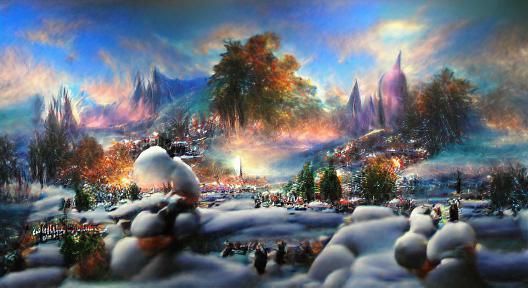 Snowman in Winter Landscape, Matte Painting