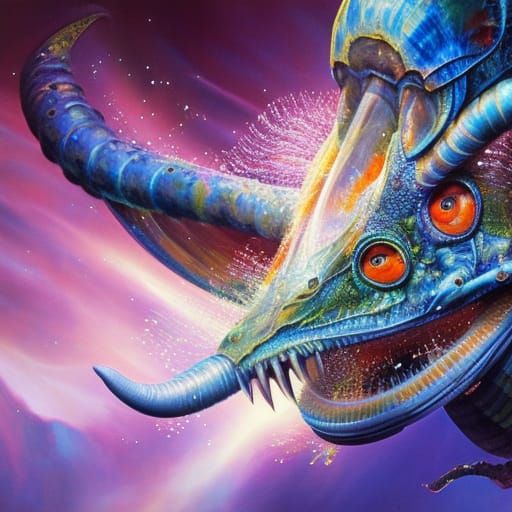 Intricate Alien Animal in Gouache Style