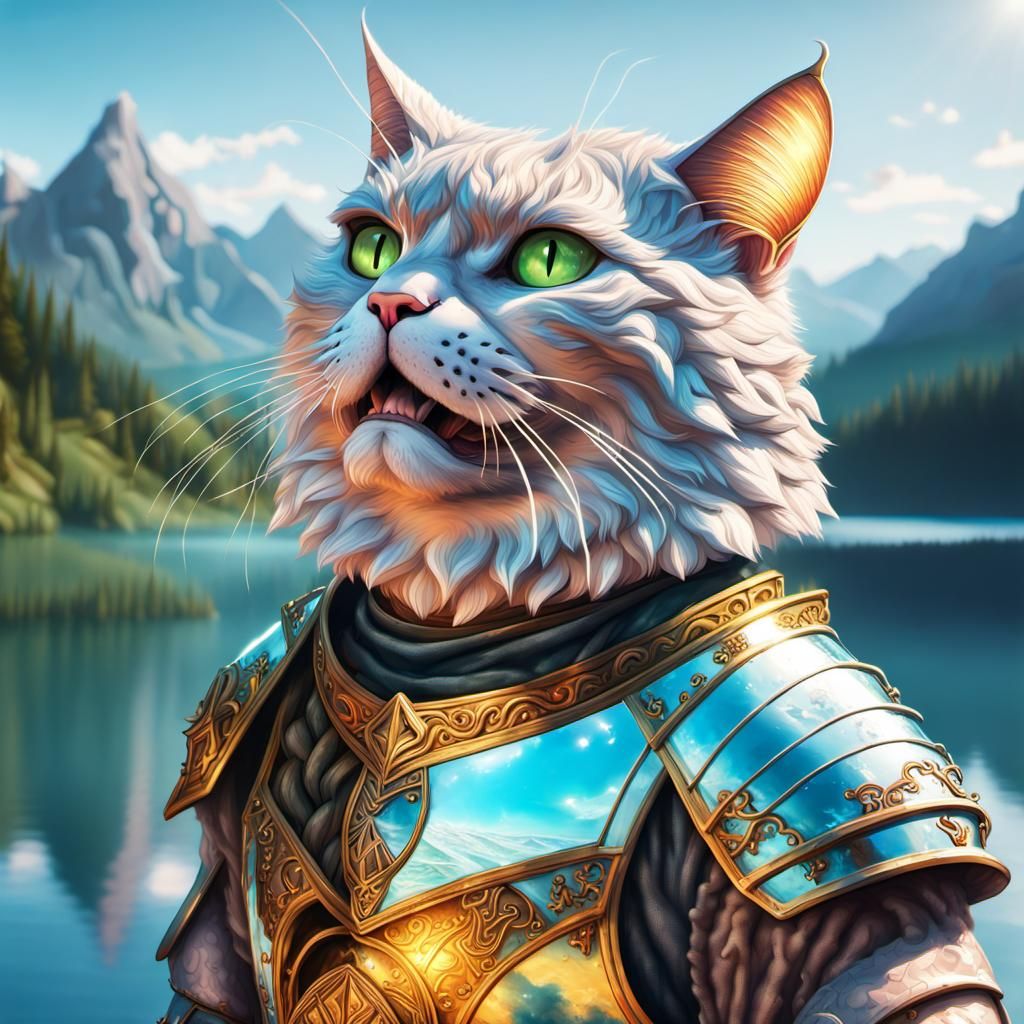 Celestial Cat Wizard in Reflective Armor