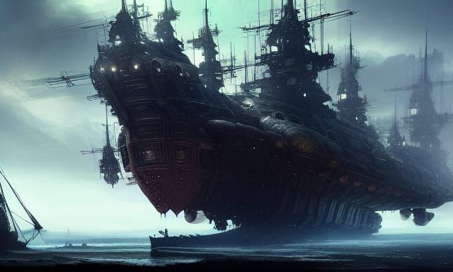 Vikingpunk Skyship in Epic Digital Matte Painting