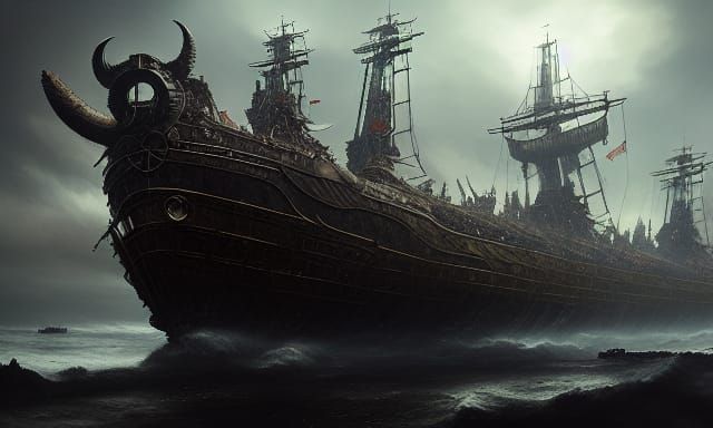 Viking Skyship in a Detailed Digital Painting