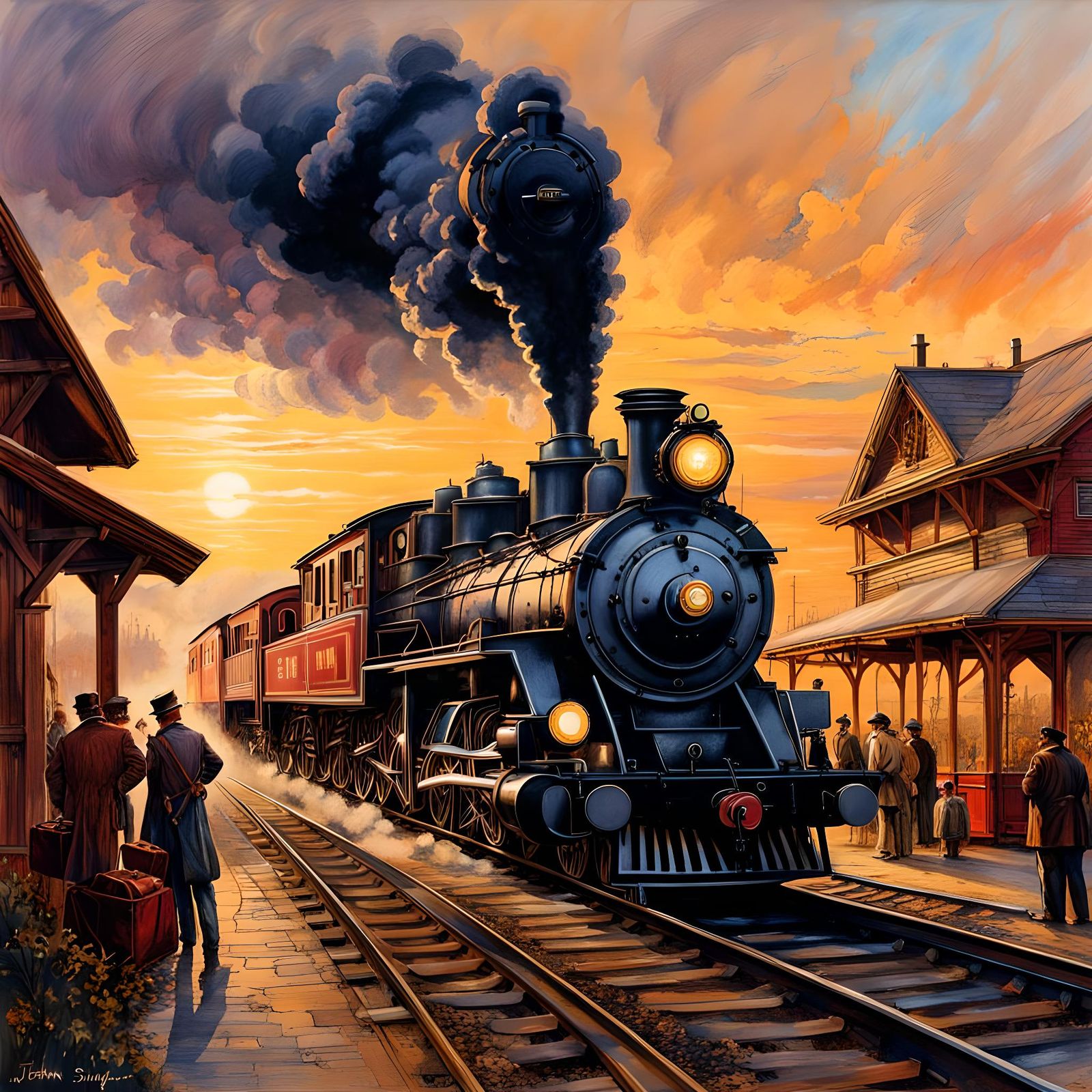 Depression Era Steam Train at Golden Hour