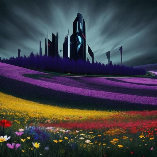 Futuristic Flower Meadow in Dark Academia Style