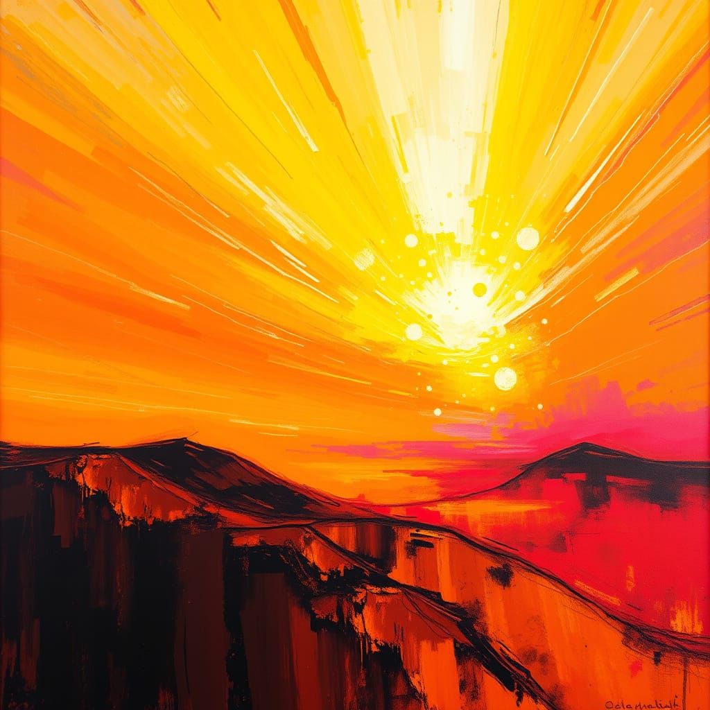 Abstract Expressionist Dawn in Vibrant Festive Colors