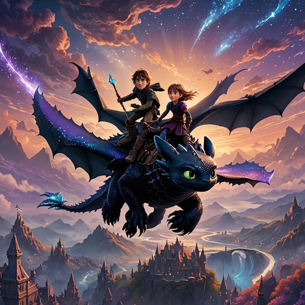 Hiccup and Astrid on Toothless at Infinity
