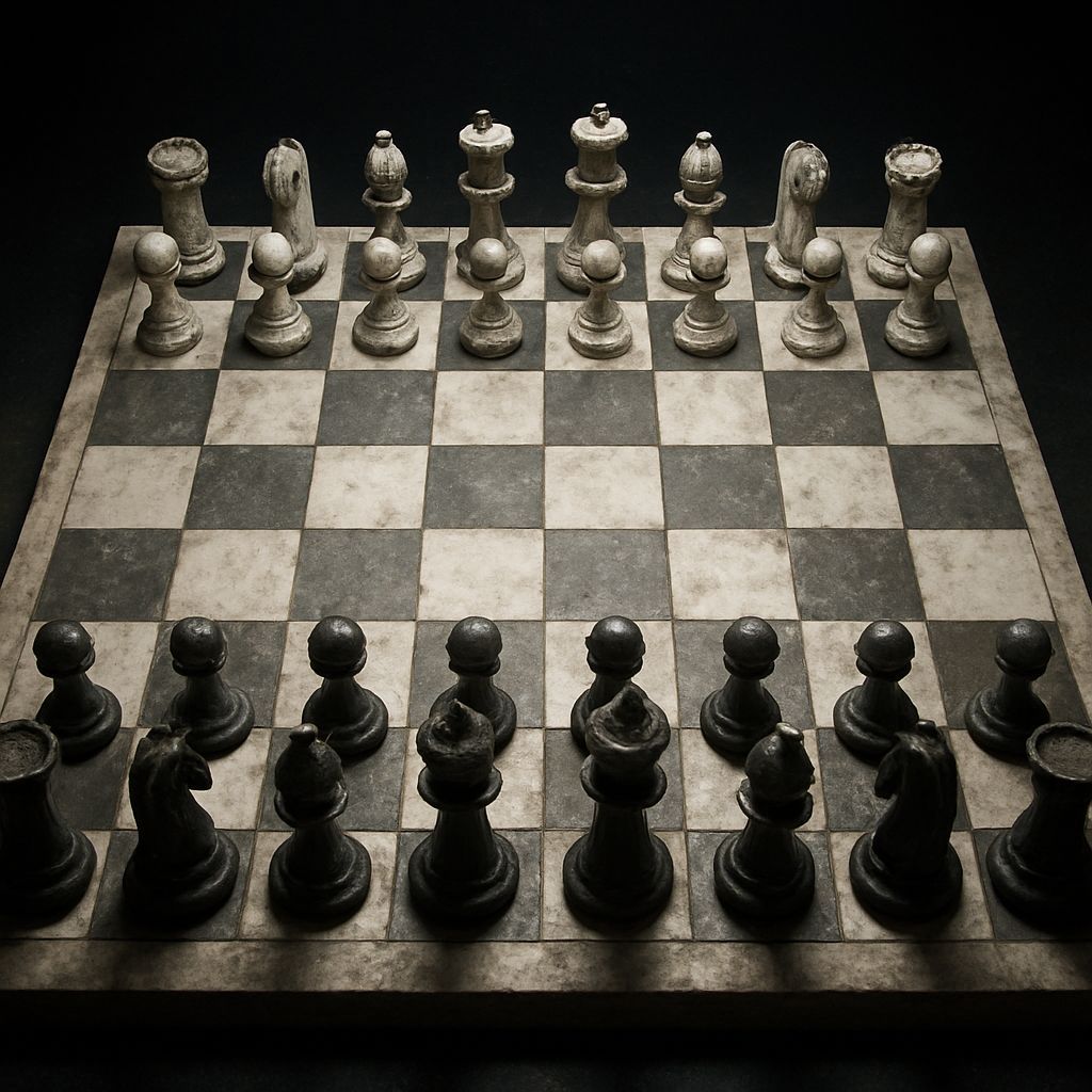 Giant Marble Chessboard in Obsidian, Hyperrealistic