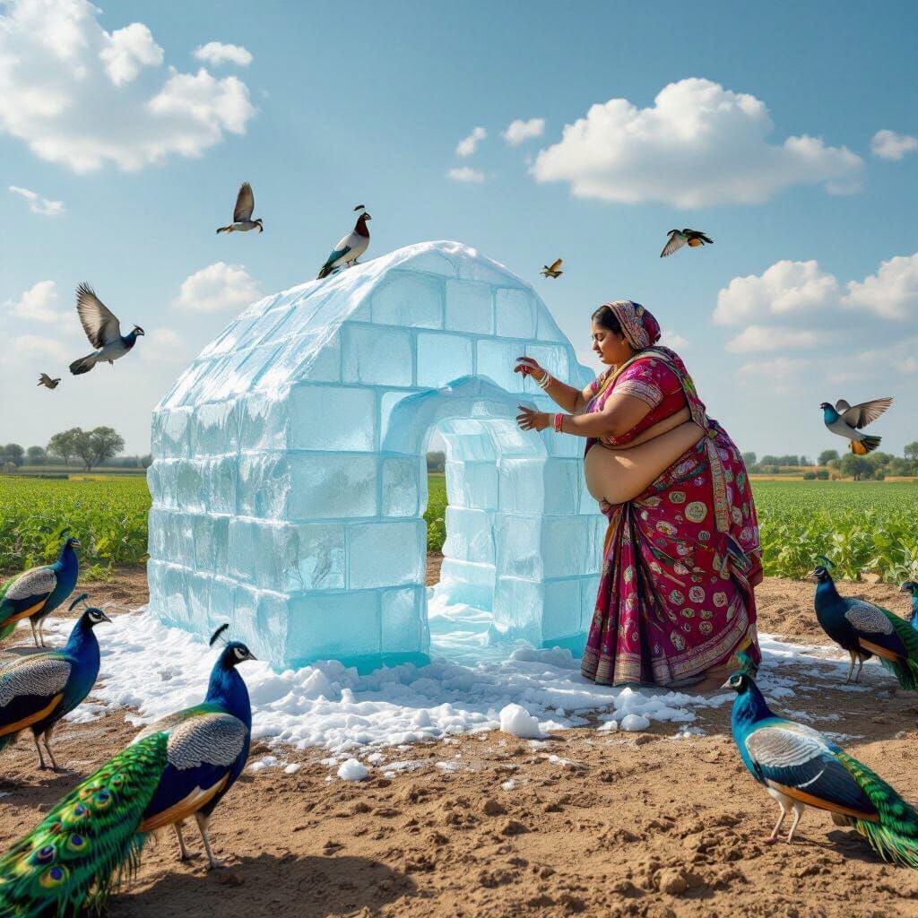 Indian Woman Builds Ice House Amidst Lush Farm and Peacocks